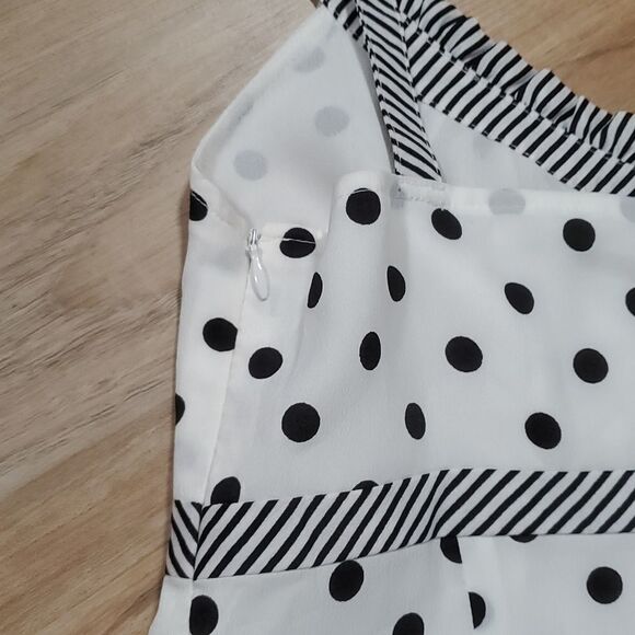 🔺️NWT Loft White & Black Polka Dot & Striped Sleeveless Top Size 2 - Picture 6 of 8